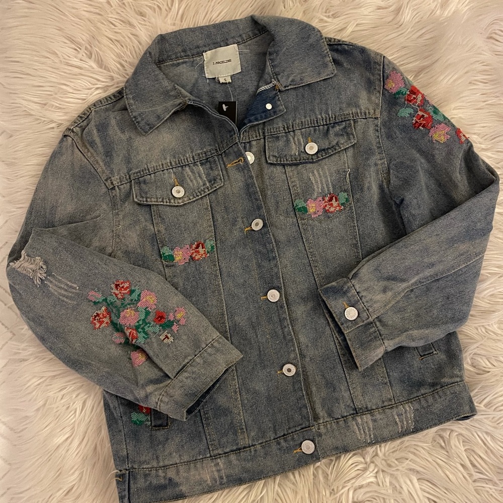 NWT | I.Madeline | Jean jacket-Floral embroidery